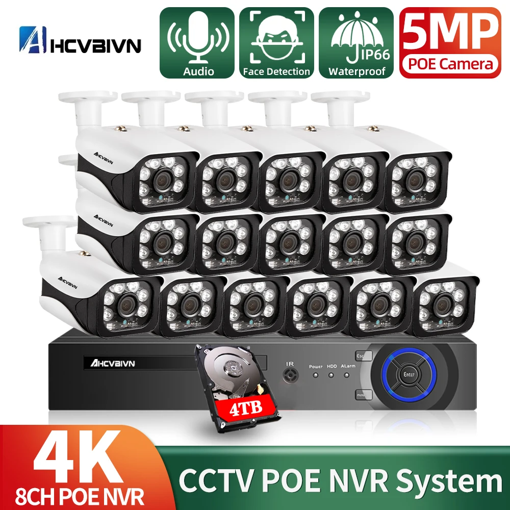 4K 16CH POE NVR 5MP CCTV камера обеспечения безопасности System Kit Outdoor Waterproof Audio POE IP Camera видеонаблюдение Cam Set
4K 16CH POE NVR 5MP CCTV камера обеспечения безопасности System Kit Outdoor Waterproof Audio POE IP Camera видеонаблюдение Cam Set