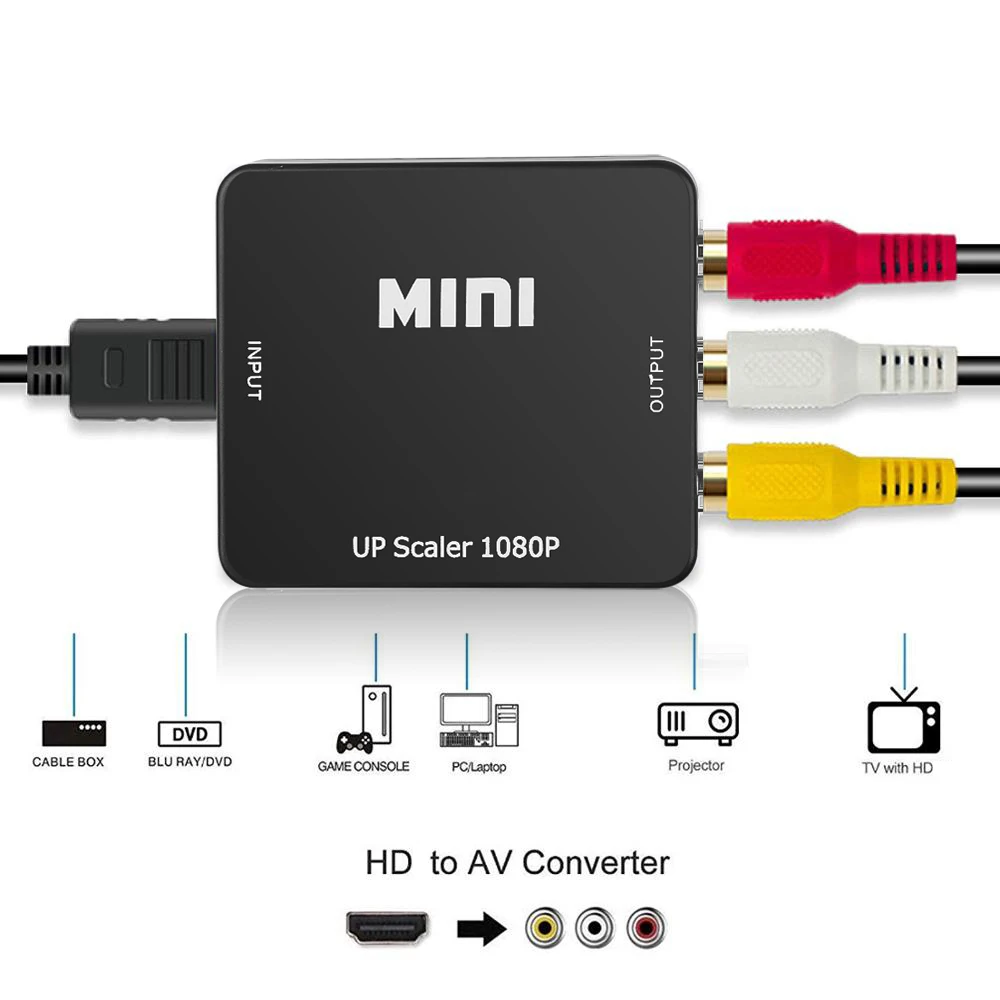 1080P HDMI-compatible to RCA AV/CVSB L/R Adapter Video Converter Mini Adapter Converter for NTSC PAL Output TO AV Adapter
1080P HDMI-compatible to RCA AV/CVSB L/R Adapter Video Converter Mini Adapter Converter for NTSC PAL Output TO AV Adapter