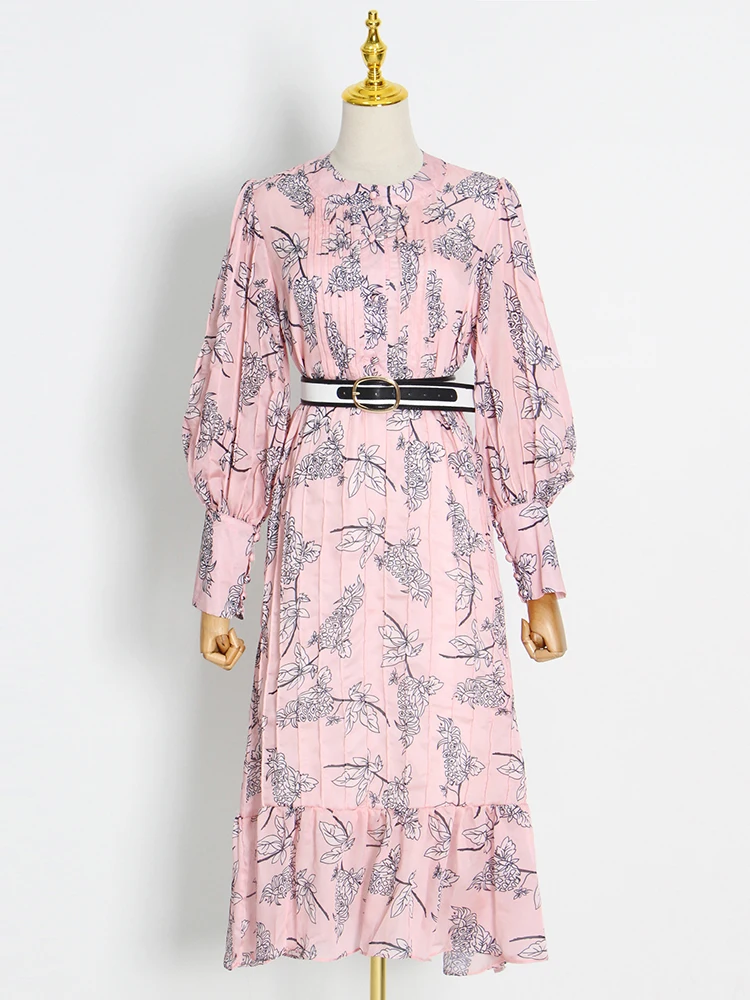 Vintage Print Floral Women Pink Color Dress Round Neck Lantern Sleeve High Waist Loose Long Dresses Clothes
Vintage Print Floral Women Pink Color Dress Round Neck Lantern Sleeve High Waist Loose Long Dresses Clothes