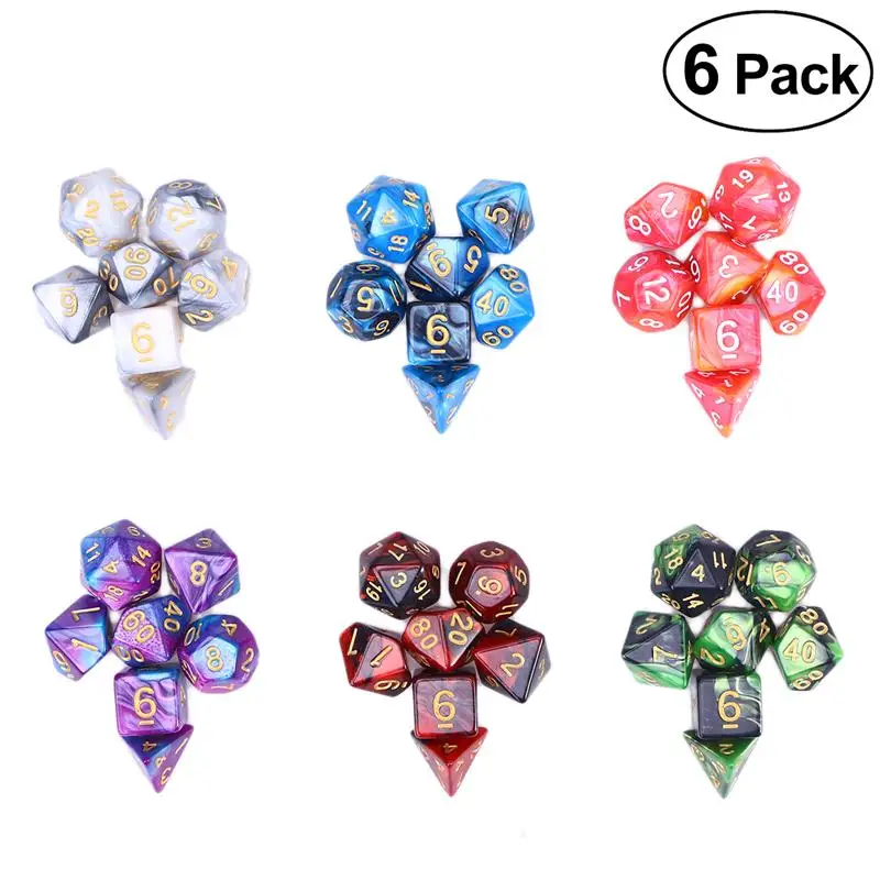42 Pieces(6 x 7 Sets) Double-Colors Polyhedral Dice Acrylic Number Game Dice Set for Dragons Party with 6 Black Storage Pouches
42 Pieces(6 x 7 Sets) Double-Colors Polyhedral Dice Acrylic Number Game Dice Set for Dragons Party with 6 Black Storage Pouches
