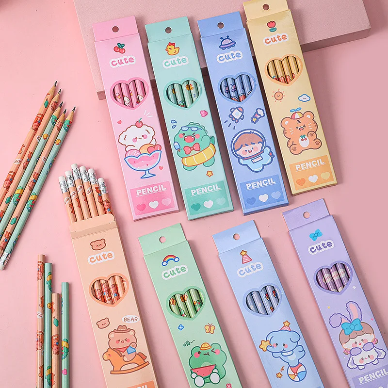 

New Arrival 6pcs/pack Cute Pink Panther HB Wood Pencils with Eraser Children Study Sketch Pencil School Stationery