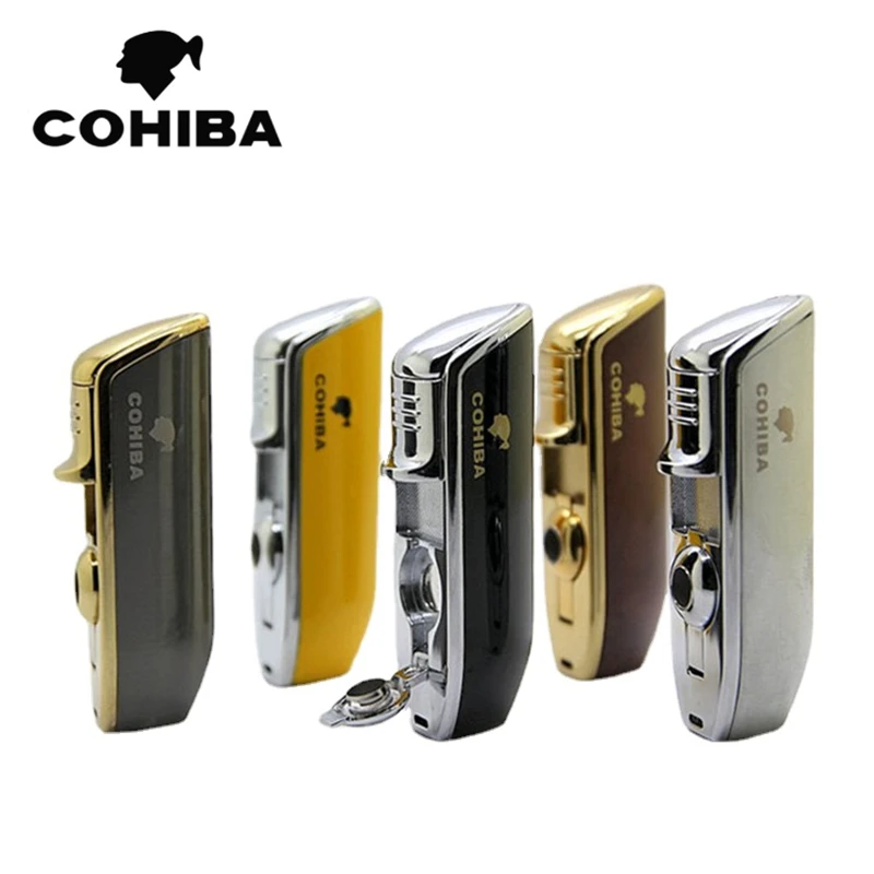 COHIBA Metal Cigar Lighter 3Jet Blue Flame Turbo Torch Windproof Lighter Portable Igniter With Cigar Punch Tool Men Gift
COHIBA Metal Cigar Lighter 3Jet Blue Flame Turbo Torch Windproof Lighter Portable Igniter With Cigar Punch Tool Men Gift