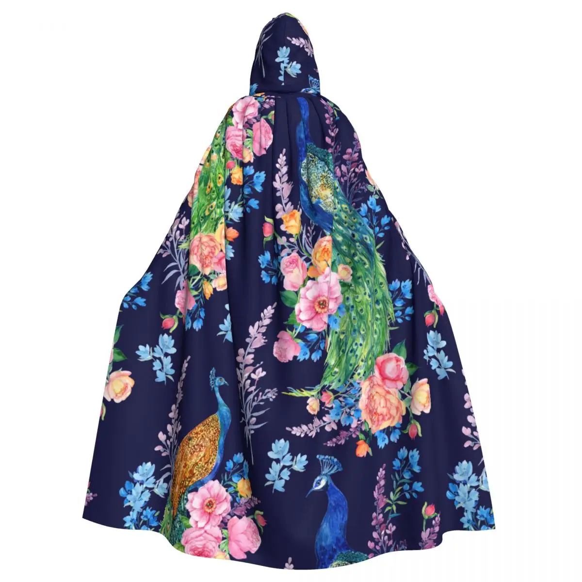 

Adult Cloak Cape Hooded Two Peacocks With Flowers Medieval Costume Witch Wicca Vampire Elf Purim Carnival Party