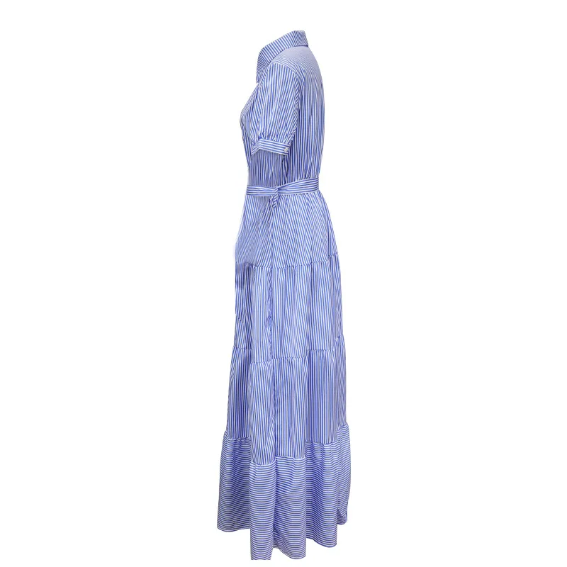 Платье женское длинное в полоску однобортное Бандажное Макси-платье-трапеция с