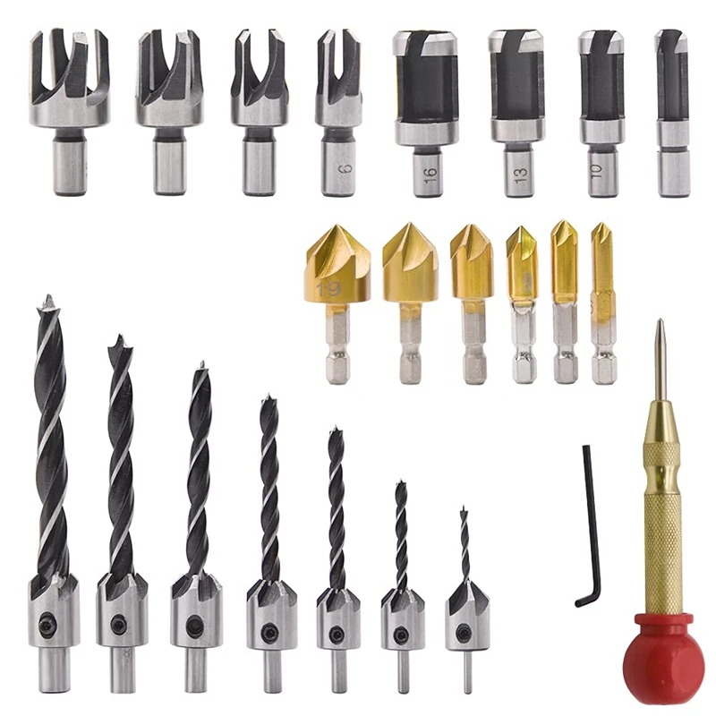 23 Pieces Of Woodworking Chamfer Drilling Tools With L-Wrench And Automatic Center Punching
23 Pieces Of Woodworking Chamfer Drilling Tools With L-Wrench And Automatic Center Punching
