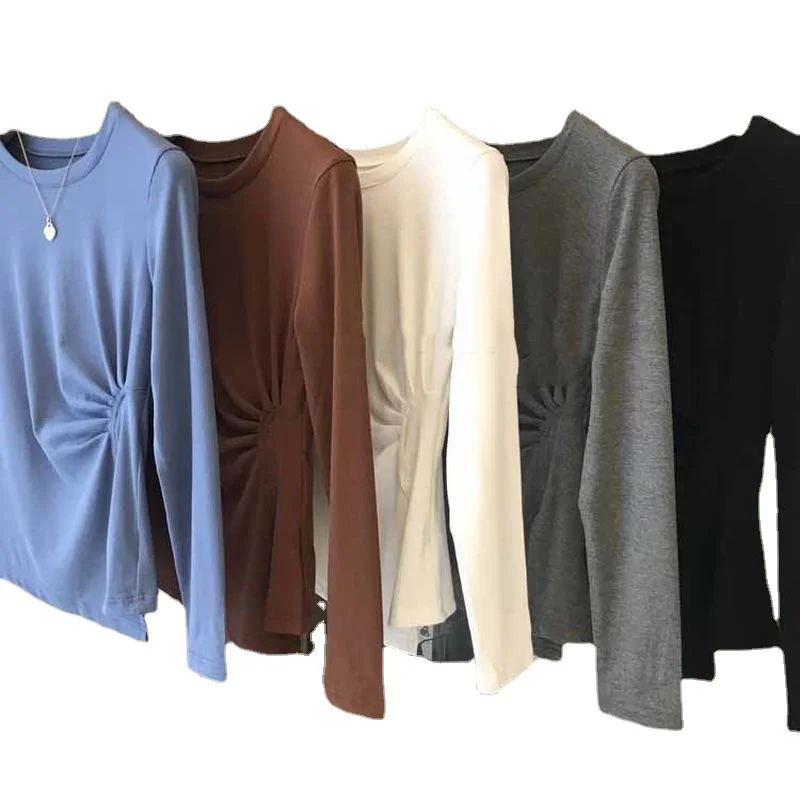 Футболка женская базовая с рюшами, повседневная однотонная Модная рубашка с круглым вырезом и длинным рукавом, 5 цветов, 2021
Футболка женская базовая с рюшами, повседневная однотонная Модная рубашка с круглым вырезом и длинным рукавом, 5 цветов, 2021