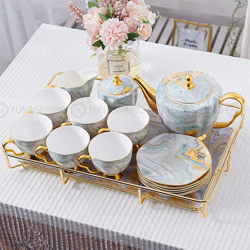 European Light Luxury Bone China Coffee Cup Set Ceramic Tea Set With Tray Set Of 16
European Light Luxury Bone China Coffee Cup Set Ceramic Tea Set With Tray Set Of 16