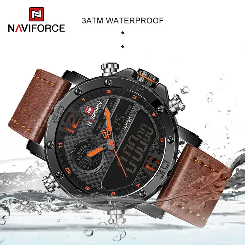 Часы наручные NAVIFORCE Мужские кварцевые модные деловые светодиодные цифровые