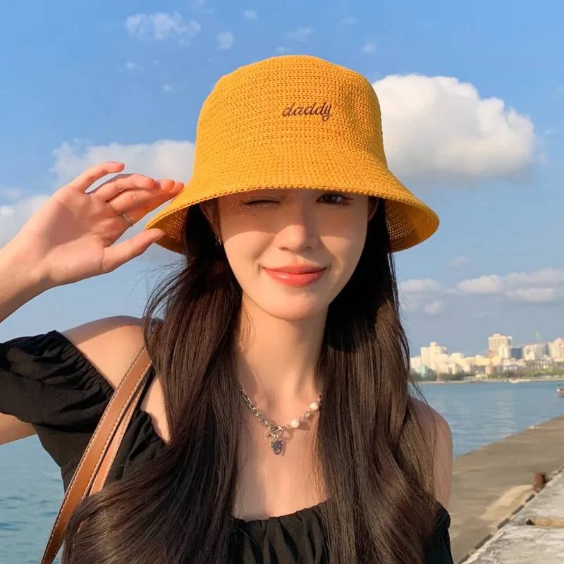 

Женская Соломенная Панама с вышитыми буквами, Модная трикотажная шляпа от солнца в Корейском стиле, весна-осень 2023