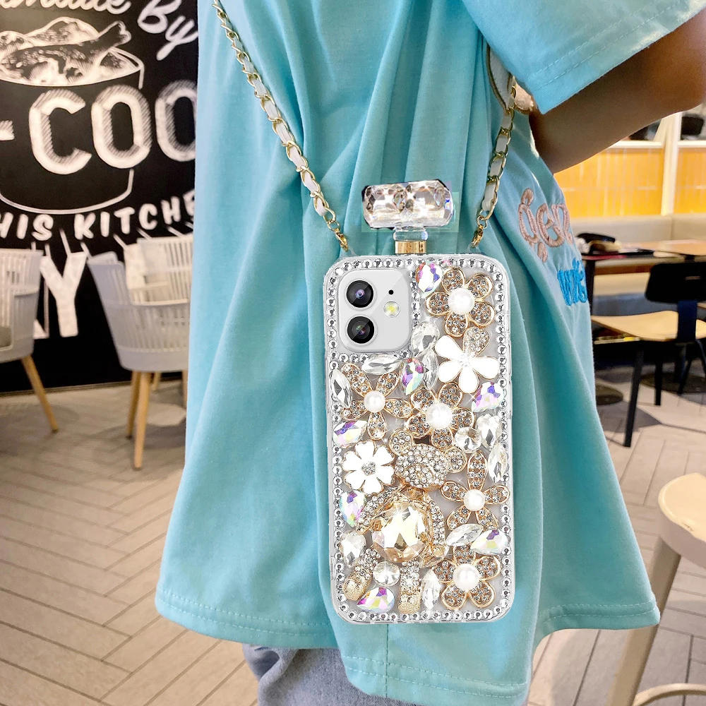 Luxury Diamond Bling Perfume Bottle TPU Case for iPhone 13 12 11 Pro Max XS XR X 6 6S 7 8 Plus with Chain Lanyard Strap Girls
Luxury Diamond Bling Perfume Bottle TPU Case for iPhone 13 12 11 Pro Max XS XR X 6 6S 7 8 Plus with Chain Lanyard Strap Girls