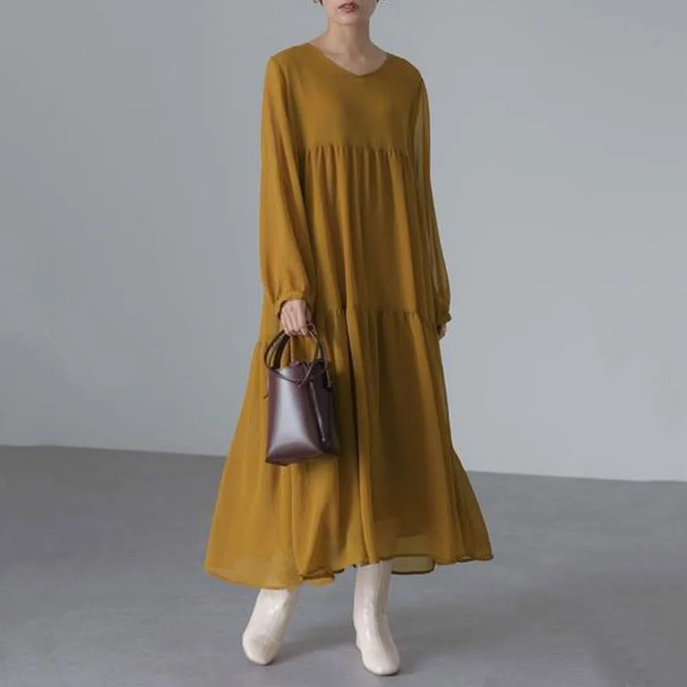 Japanese Korean Women Dress 2021 Spring Autumn Simple Loose Large Size V-neck Long-sleeve Chiffon Simple A-line Long For Dress
Japanese Korean Women Dress 2021 Spring Autumn Simple Loose Large Size V-neck Long-sleeve Chiffon Simple A-line Long For Dress