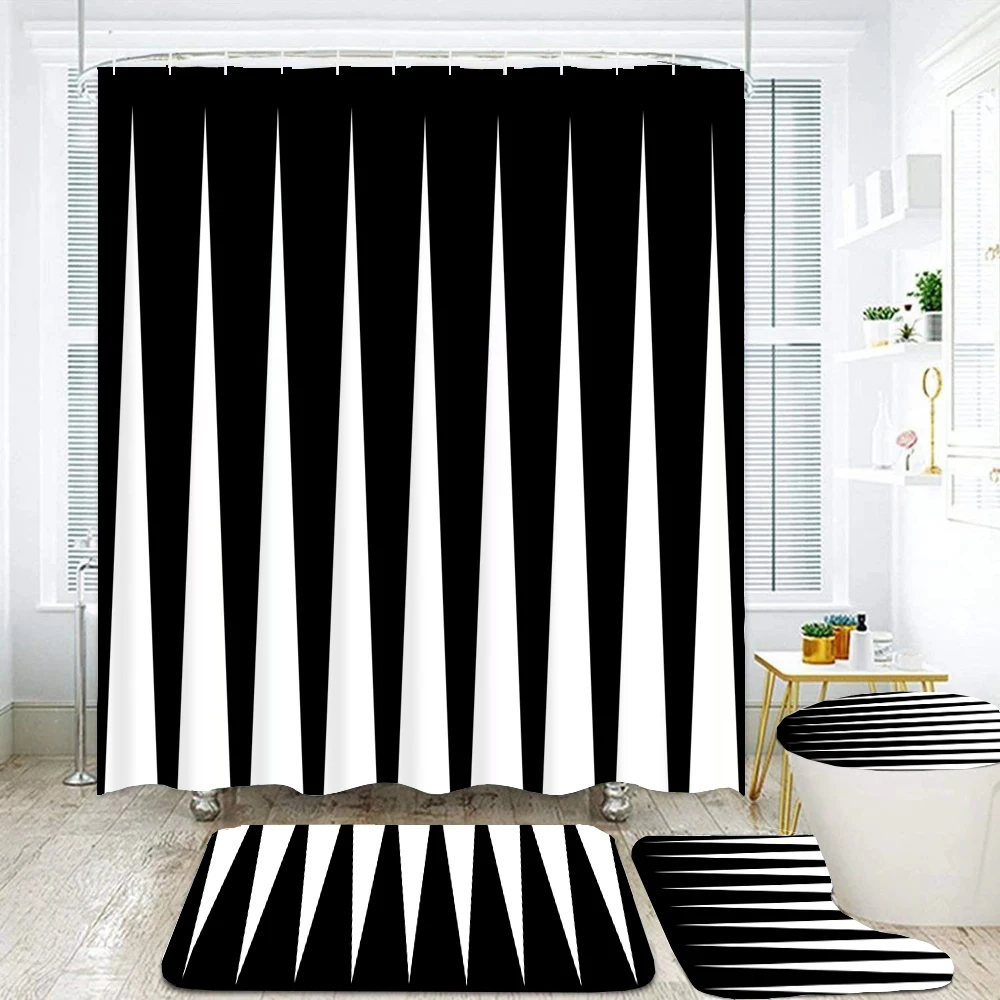 Black and White Stripe Printing Polyester Shower Curtain Bath Rugs Toilet Lid Cover Anti-slip Bath Mat Set Home WC Accessories
Black and White Stripe Printing Polyester Shower Curtain Bath Rugs Toilet Lid Cover Anti-slip Bath Mat Set Home WC Accessories