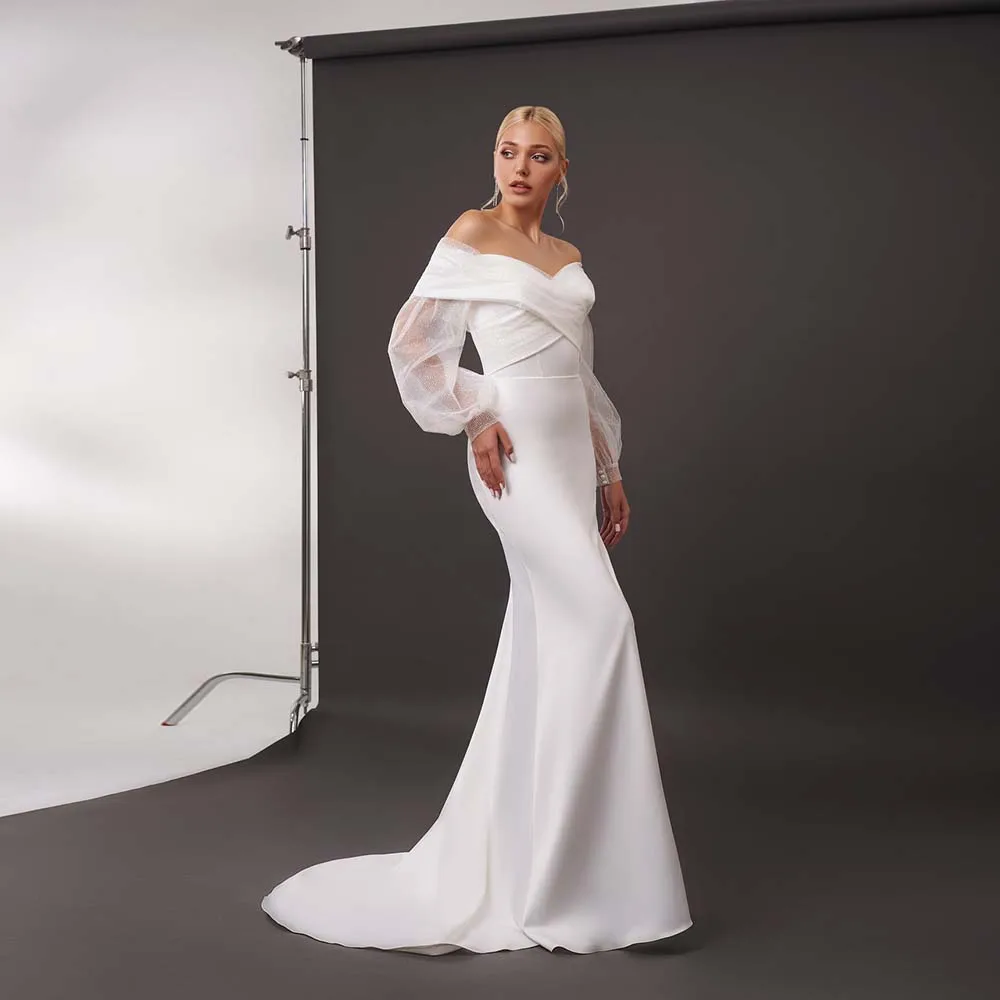 Modern Wedding Dresses 2022 New Sweetheart Illusion Tulle Long Sleeve Bride Dress Lace Up Off Shoulder Criss-Cross Bridal Gown
Modern Wedding Dresses 2022 New Sweetheart Illusion Tulle Long Sleeve Bride Dress Lace Up Off Shoulder Criss-Cross Bridal Gown