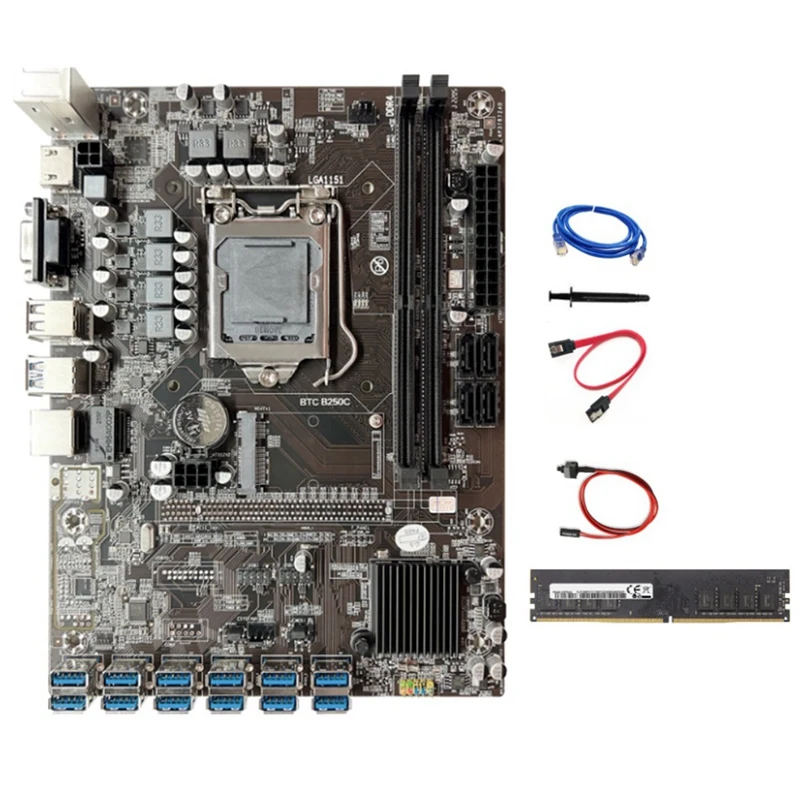 Материнская плата B250C для майнинга BTC, 12GPU PCIE на USB3.0 LGA1151 DDR4 8 Гб 2133 МГц ОЗУ + сетевой кабель RJ45 + кабель SATA, Майнер ETH
Материнская плата B250C для майнинга BTC, 12GPU PCIE на USB3.0 LGA1151 DDR4 8 Гб 2133 МГц ОЗУ + сетевой кабель RJ45 + кабель SATA, Майнер ETH
