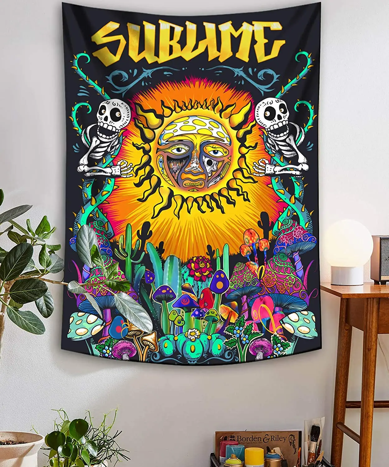 

Psychedelic Hippie Tapestry Trippy Sublime Sun Tapiz Pared Wall Hanging Vertical Colorful Mushroom Cactus Art Decor for Home