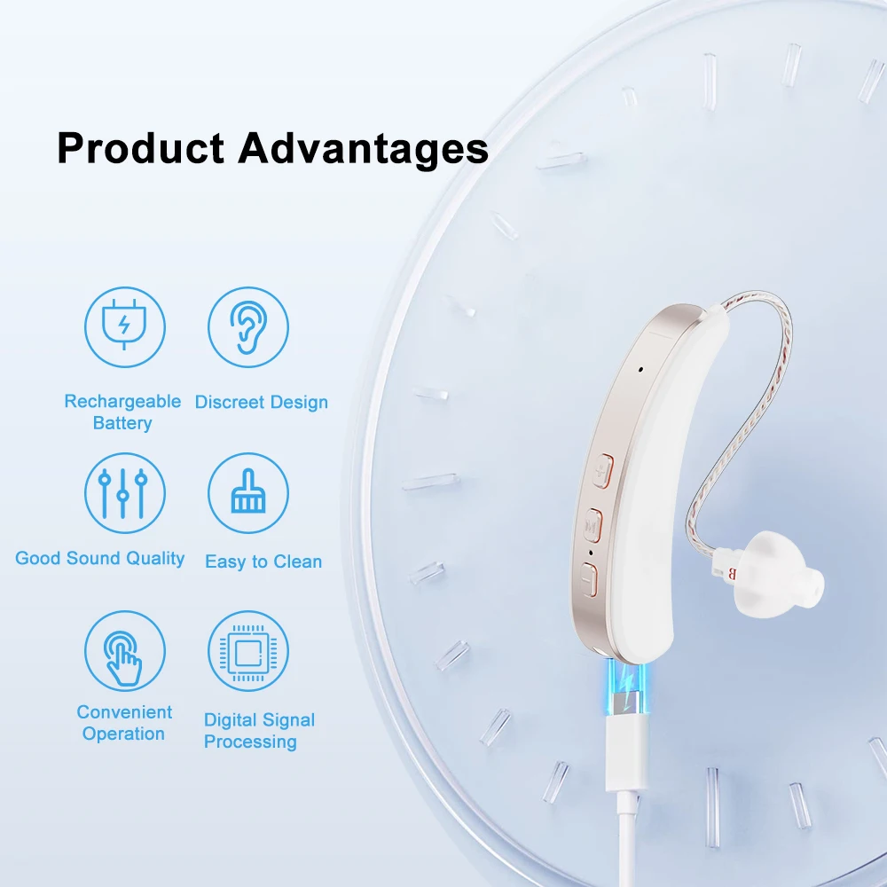 Цифровой слуховой аппарат BTE Невидимый Регулируемый перезаряжаемый усилитель звука для шумоподавления пожилых людей R20D1
Цифровой слуховой аппарат BTE Невидимый Регулируемый перезаряжаемый усилитель звука для шумоподавления пожилых людей R20D1