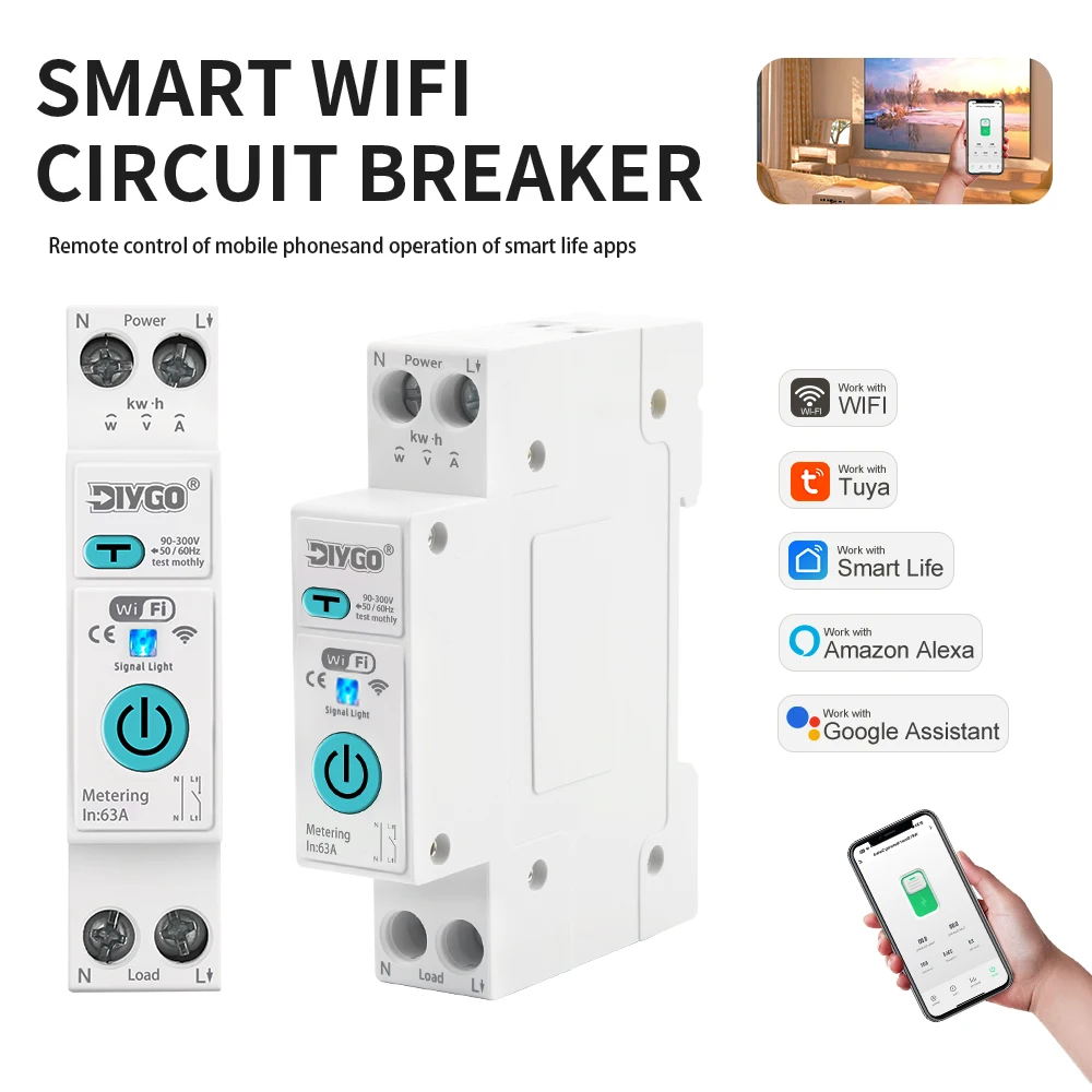TUYA WiFi Smart Life Автоматический выключатель 1P + N 63A Защита от перегрузки по току и пониженного напряжения Мощность Метерование Пульт дистанционного управления Домашняя беспроводная связь
TUYA WiFi Smart Life Автоматический выключатель 1P + N 63A Защита от перегрузки по току и пониженного напряжения Мощность Метерование Пульт дистанционного управления Домашняя беспроводная связь