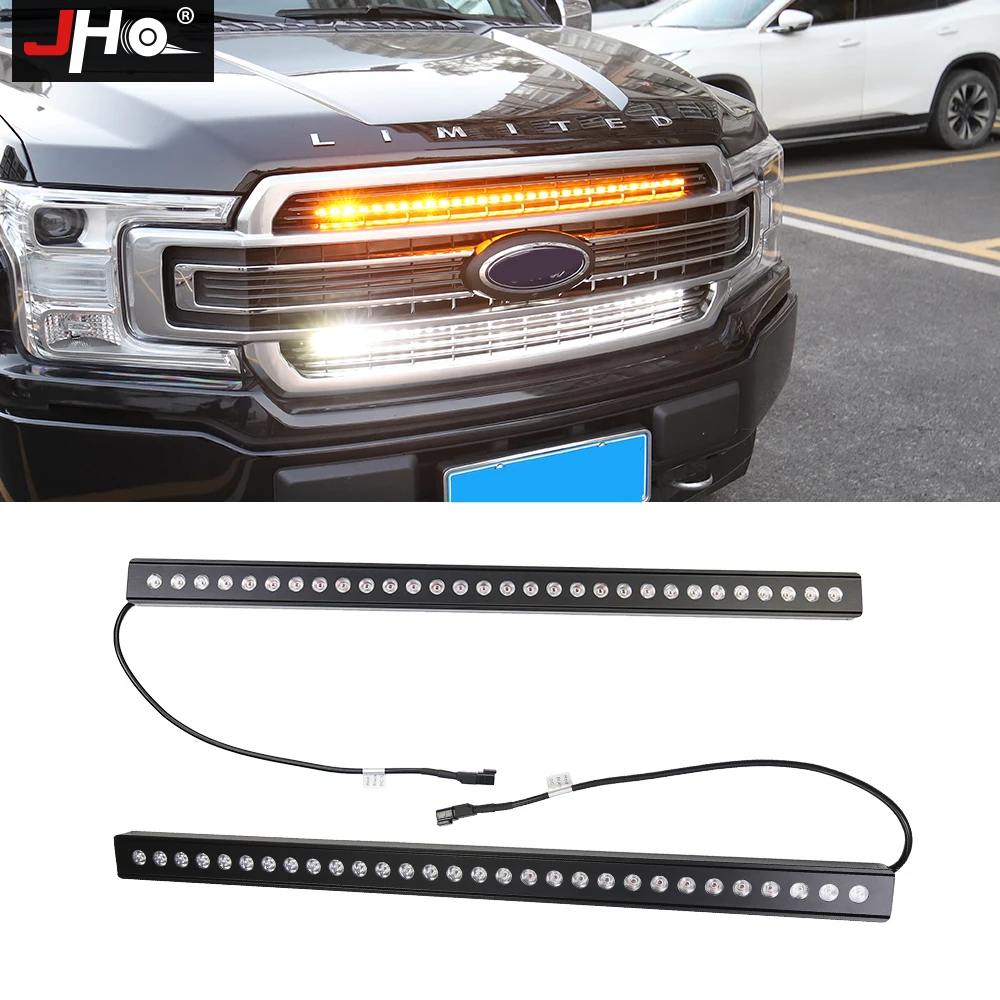 

JHO Front Grille LED Bar Lights Daytime Fog Strip Lamp Lighting Offroad Driving Hidden For Ford F150 2017-2020 2019 2018