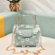 Cat Shape Handle Handbags Transparent Clear PVC Jelly Shoulder Bag Summer Women Girls Daisy Flower Mini Crossbody Messenger Bags