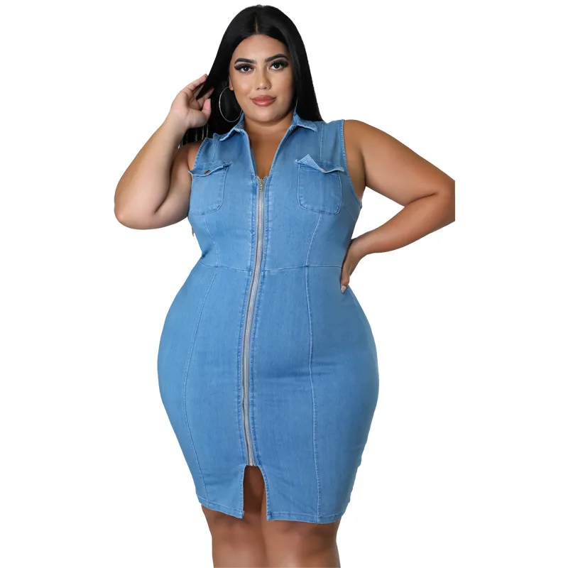 Plus Size Women Clothing Denim Dress Fashion Sleeveless V Neck Zipper Fly Dresses For Women Elegant Women's Dresses For Party
Plus Size Women Clothing Denim Dress Fashion Sleeveless V Neck Zipper Fly Dresses For Women Elegant Women's Dresses For Party