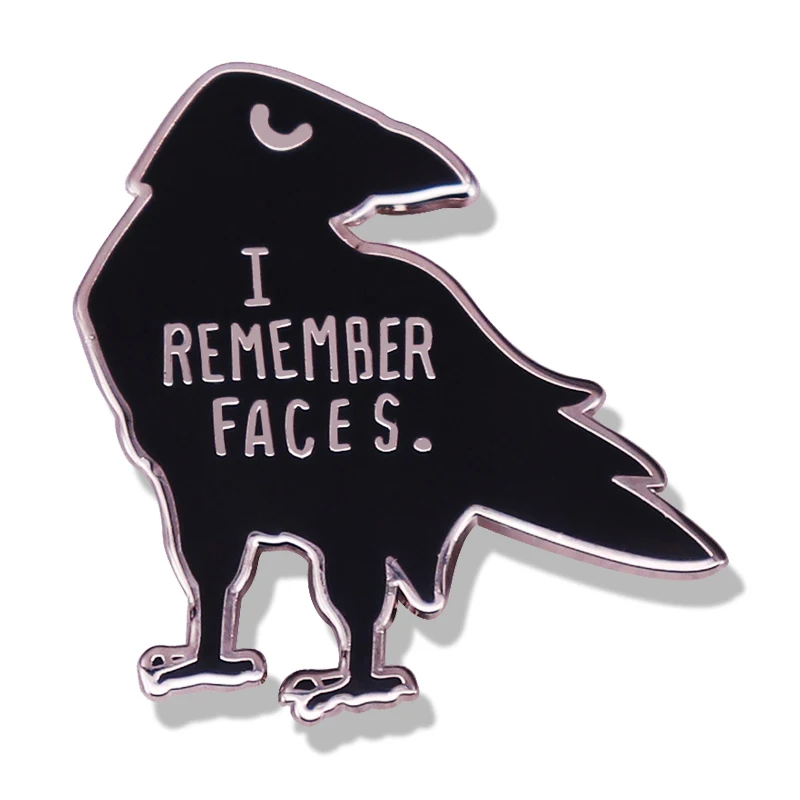 

I Remember Faces Raven Crow Brooch Six of Crows Enamel Pin Brooches Metal Badges Lapel Pins Denim Jacket Jewelry Accessories