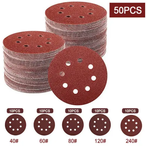 

Круглые шлифовальные диски 125 мм, 50 шт., наждачная бумага, диск с восемью отверстиями, листы песка, зернистость 80-3000, шлифовальный диск с крючком и петлей, полис