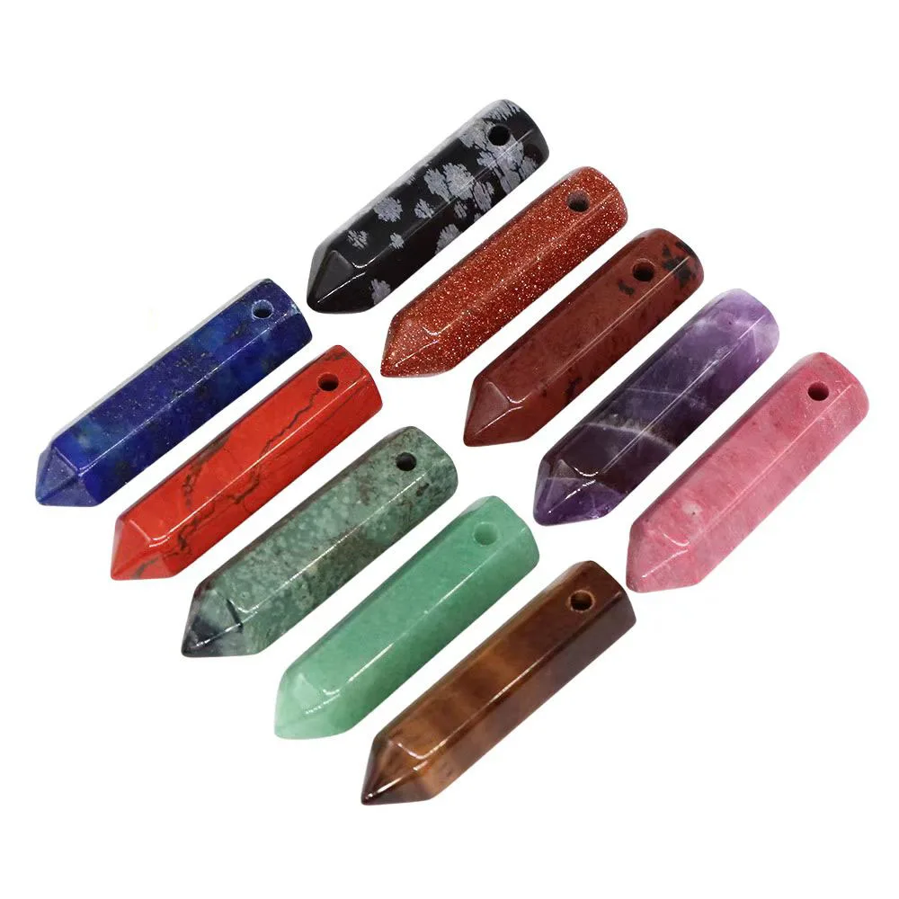 

8x30mm Crystal Drilled Hole Point Hexagonal Column Natural Stone Reiki Healing Chakra Wand DIY Pendant Necklace Jewelry Charms
