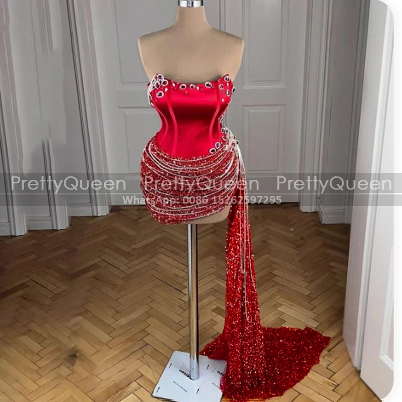 Red Sequins Short Prom Dresses Streamer Asymmetrical Mermaid Crystal Strapless Sexy Women Mini Party Dress
Red Sequins Short Prom Dresses Streamer Asymmetrical Mermaid Crystal Strapless Sexy Women Mini Party Dress