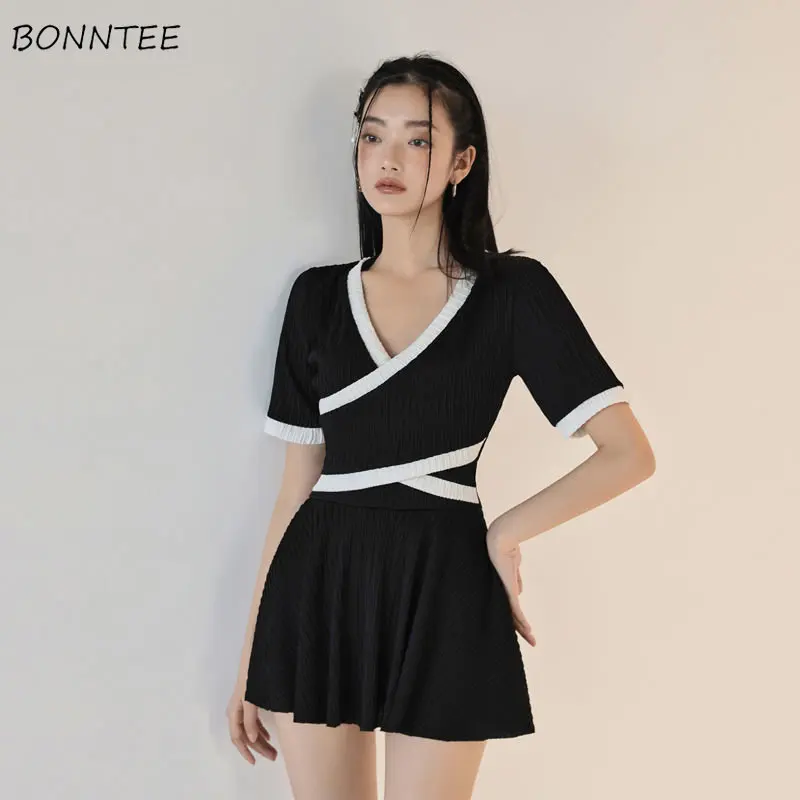 

Cover-Ups Women Summer Patchwork V-neck Swimwear Beach Style Vacation Chic Fashion Aesthetic Graceful Newly Ulzzang Ins Lovely