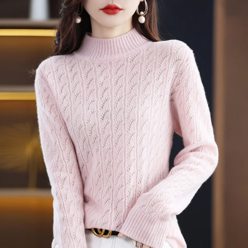

BELIARST 100% Pure Wool Sweater Women's Half Turtleneck Pullover Spring /Autumn New Lavender Top Casual Knit Solid Color Fashion