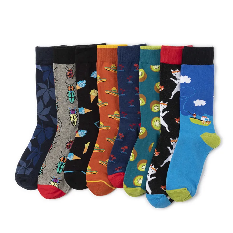

Модные носки для мужчин, носки средней длины для женщин, модные мужские носки из чесаного хлопка, носки с фруктами, оптовая продажа носков с животными