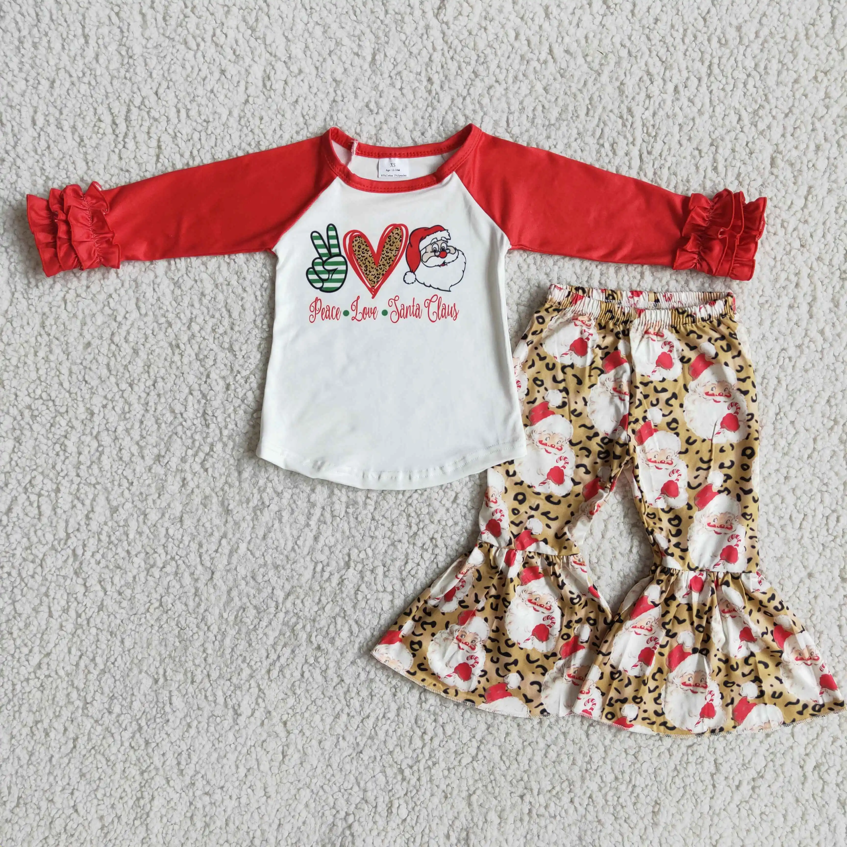 2022 Boutique autumn winter girls outfits Santa Clause pattern long sleeve leopard bell-bottoms 100% cotton kids clothing sets
2022 Boutique autumn winter girls outfits Santa Clause pattern long sleeve leopard bell-bottoms 100% cotton kids clothing sets