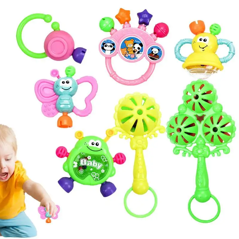 

Rattle Baby Toys Sensory Hand Rattle Toy With Funny Smile 7pcs Infant Shaker Grab And Spin Rattles Toy Musical Toy Set Early
