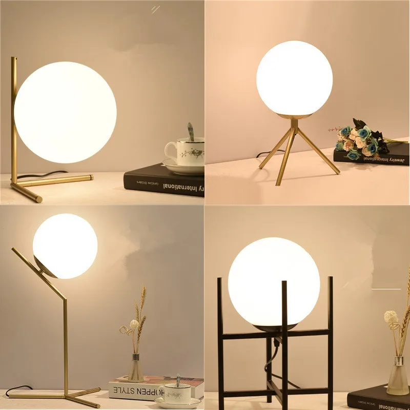 

Modern Glass Ball Table Lamp for Bedroom Living Room Bedside Lamps Nordic Study LED Desk Light Fixtures EU/ UK/AU Plug