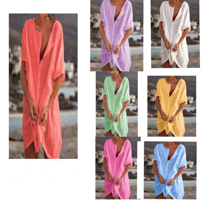Women's Beach Blouse Summer Button Solid Mid Sleeve Loose Swimsuit Shirts Sunscreen Bikini Cover Up Tops 2022 New
Women's Beach Blouse Summer Button Solid Mid Sleeve Loose Swimsuit Shirts Sunscreen Bikini Cover Up Tops 2022 New