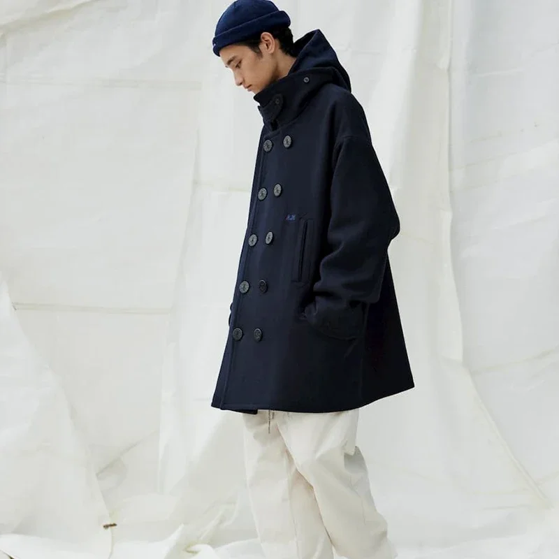 AH H 20AW City Boy Co Branded Winter Medium Long Large Japanese Style Jacket Embroidery Navy Double Breasted Woolen Coat
AH H 20AW City Boy Co Branded Winter Medium Long Large Japanese Style Jacket Embroidery Navy Double Breasted Woolen Coat
