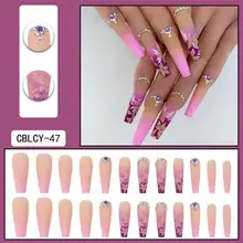 24Pcs Good Artificial Stick on Type Long Nails Luxury Fake Nails Artificial Nails Eye-catching Fade-Resistant