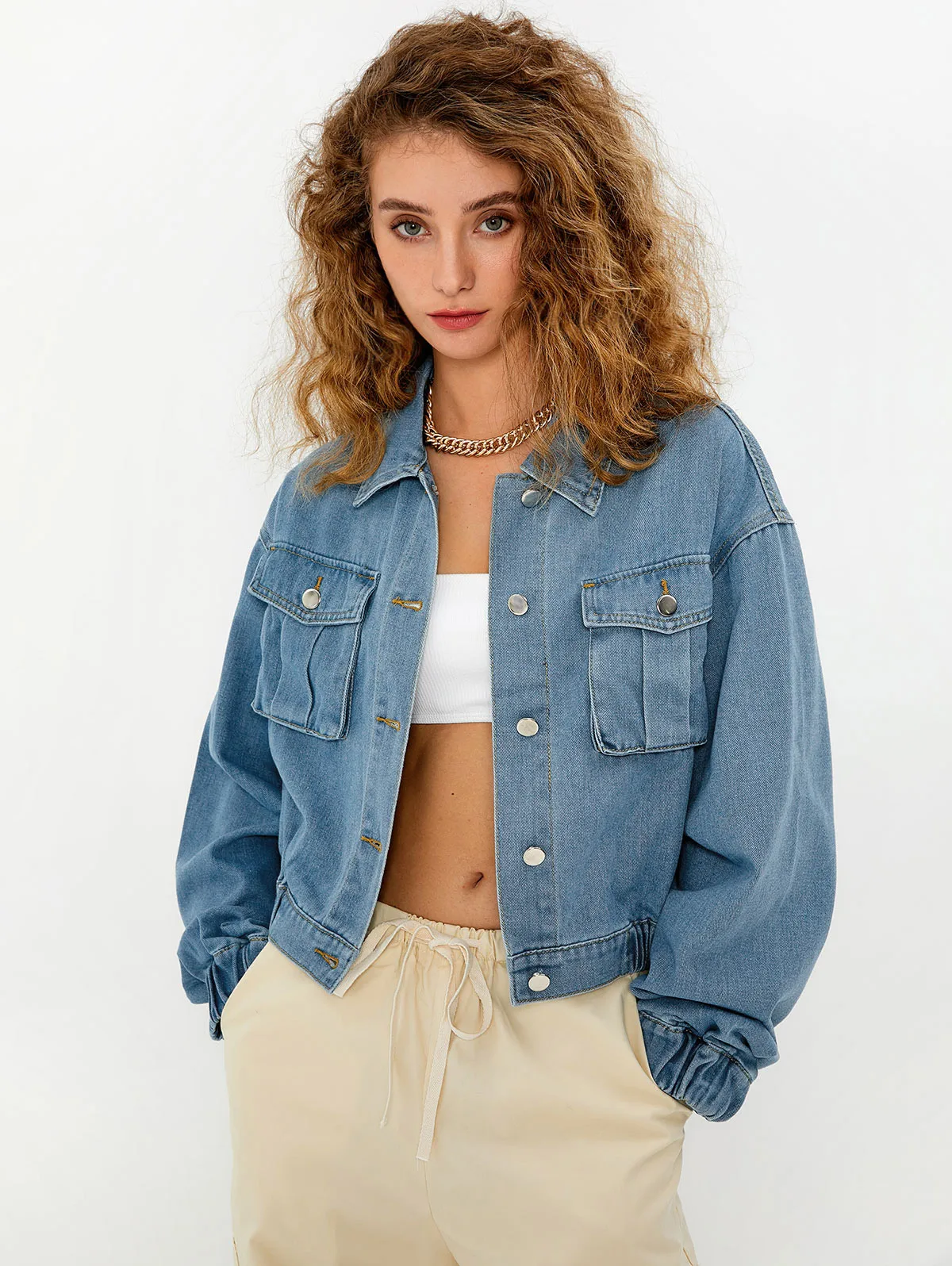 ZAFUL Drop Shoulder Elastic Cuffs Pocket Denim Jacket Women Turn Down Collar Button Up Jean Coat Casual Fashion Top Female
ZAFUL Drop Shoulder Elastic Cuffs Pocket Denim Jacket Women Turn Down Collar Button Up Jean Coat Casual Fashion Top Female