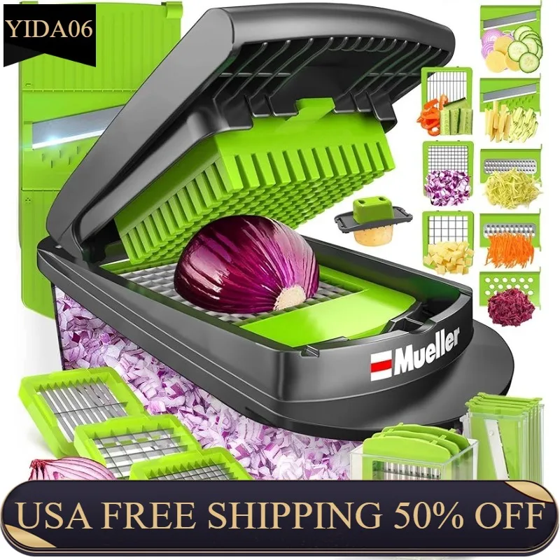 Mueller Pro-Series 10-in-1, 8 Blade Vegetable Chopper, Onion Mincer, Cutter, Dicer, Egg Slicer with Container
Mueller Pro-Series 10-in-1, 8 Blade Vegetable Chopper, Onion Mincer, Cutter, Dicer, Egg Slicer with Container