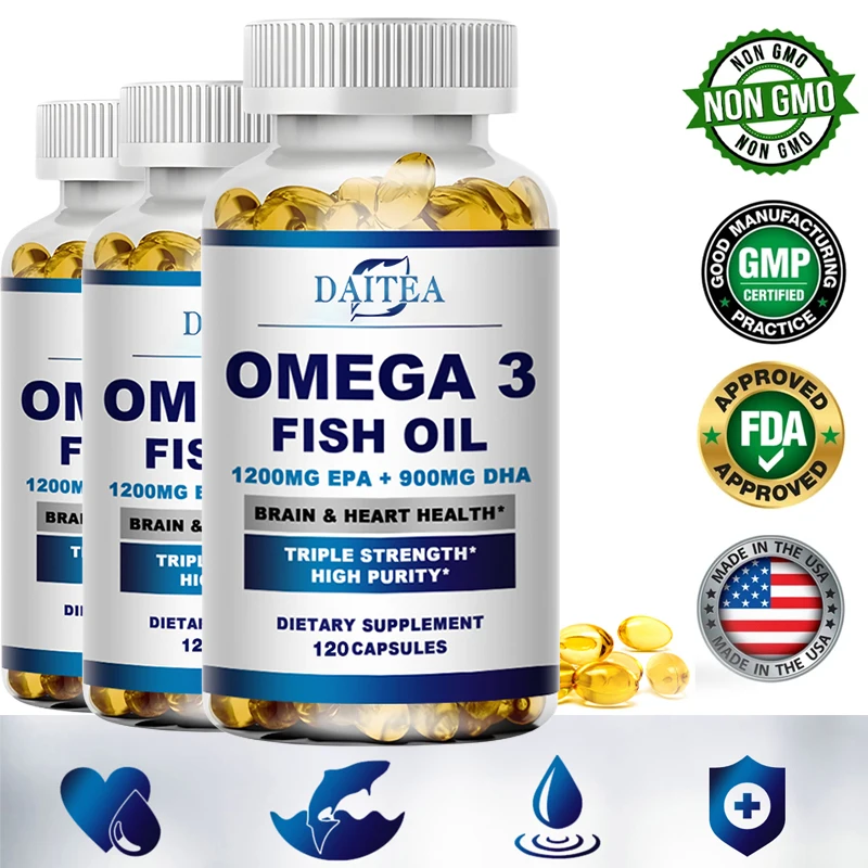 

Daitea Omega 3 Fish Oil Capsules Supplement Rich In DHA EPA For Anti-aging Skin Eyes Heart Brain Health Support Immune System