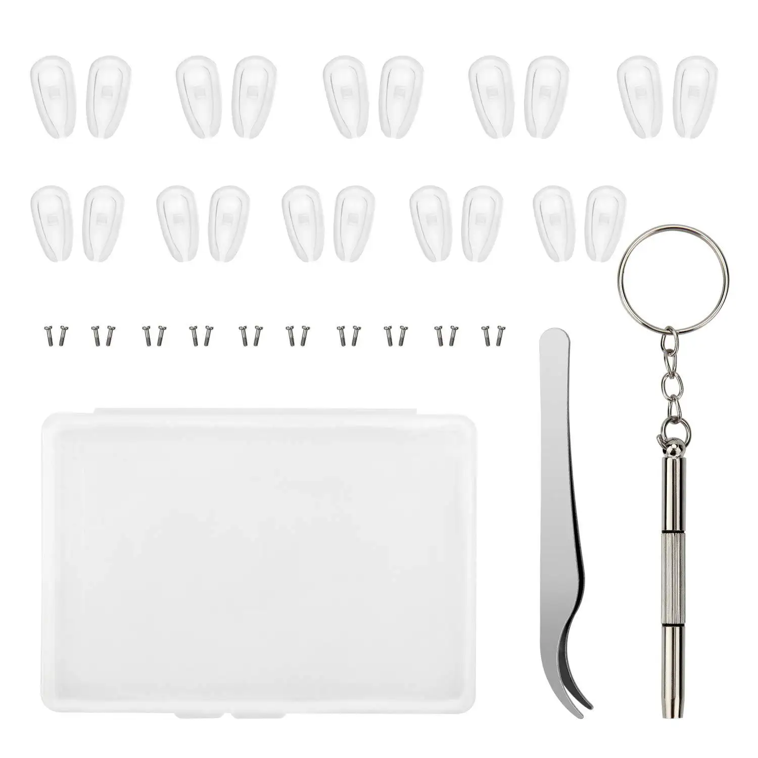 10 Pairs Silicone Air Chamber Eyeglass Nose Pads, Eyeglass Repair Kit, Glasses Screws and Mini Screwdriver
10 Pairs Silicone Air Chamber Eyeglass Nose Pads, Eyeglass Repair Kit, Glasses Screws and Mini Screwdriver