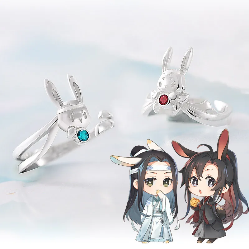 

Anime Grandmaster of Demonic Cultivation MDZS Wei Wuxian Lan Wangji Cute Rabbit S925 Sliver Finger Ring Couples Rings Gift