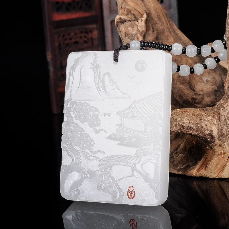 Natural White Jade Hand Carved Landscape Pendant Fashion Boutique Jewelry Men's and Women's Landscape Painting Necklace Gift
Natural White Jade Hand Carved Landscape Pendant Fashion Boutique Jewelry Men's and Women's Landscape Painting Necklace Gift