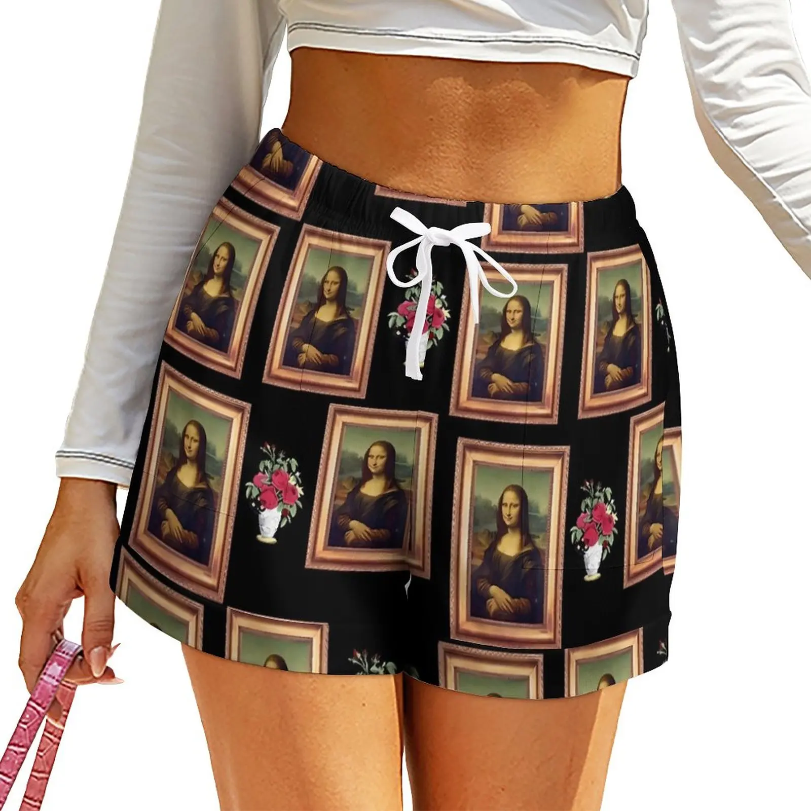 

Mona Lisa Shorts Elastic Waist Night Club Shorts Female Casual Oversized Short Pants Summer Design Bottoms