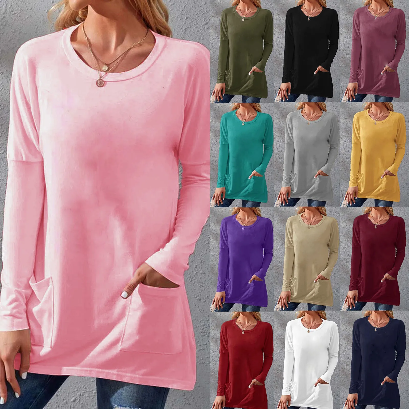 Womens Long Sleeve Dresses Button Side Scoop Neck Fall Dress Tunic With Pockets Dresses for Women Cocktail Elegant
Womens Long Sleeve Dresses Button Side Scoop Neck Fall Dress Tunic With Pockets Dresses for Women Cocktail Elegant