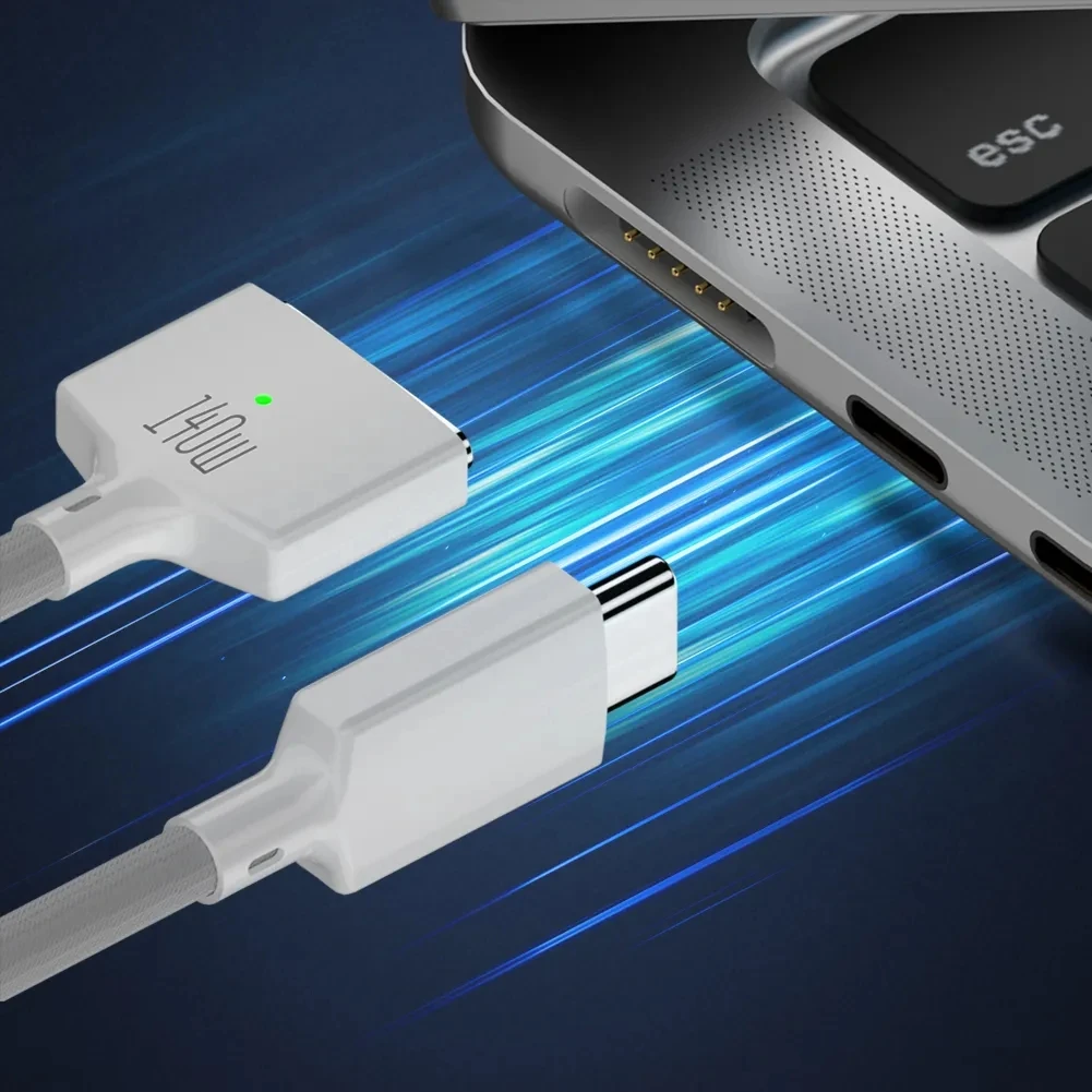 For MacBook Air/Pro 2 Magnetic Fast Charging Cable PD140W Type-C Male To MagSafe 3 Plug Converter Cable with LED Indicators
For MacBook Air/Pro 2 Magnetic Fast Charging Cable PD140W Type-C Male To MagSafe 3 Plug Converter Cable with LED Indicators