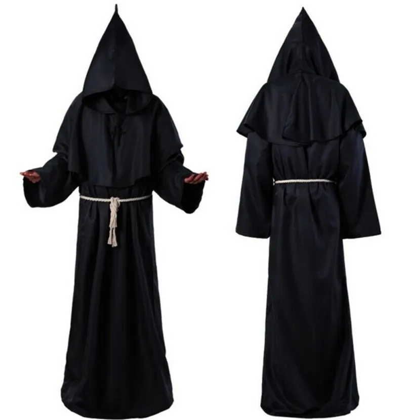 

Halloween Medieval Christian Friar Priest Robes Witch Wizard Cloak Cape Party Death Ghost Vampire Devil Cosplay Costumes