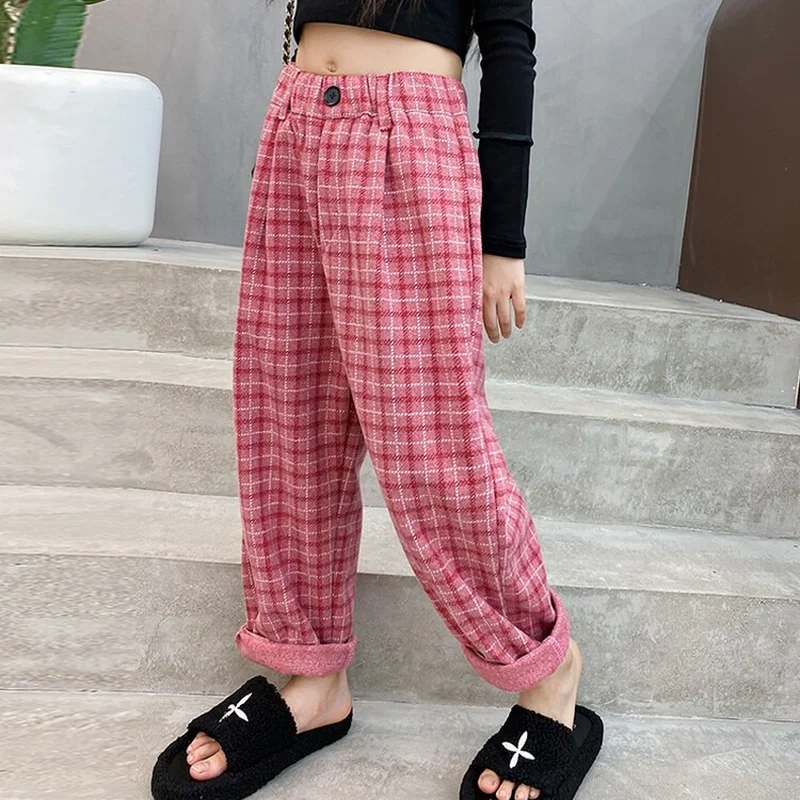 Young Children Plaid Pants Autumn All-match Straight Trousers for Girls Elastic Waist Loose School Kids Casual Pants 10 12 Years
Young Children Plaid Pants Autumn All-match Straight Trousers for Girls Elastic Waist Loose School Kids Casual Pants 10 12 Years