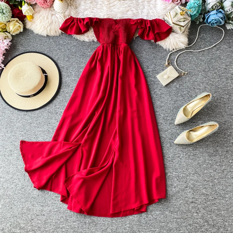 Bubble Sleeves Red Dress Women's Summer Knee Over Square Collar Off Shoulder Waist Slim Summer Long Dress
Bubble Sleeves Red Dress Women's Summer Knee Over Square Collar Off Shoulder Waist Slim Summer Long Dress