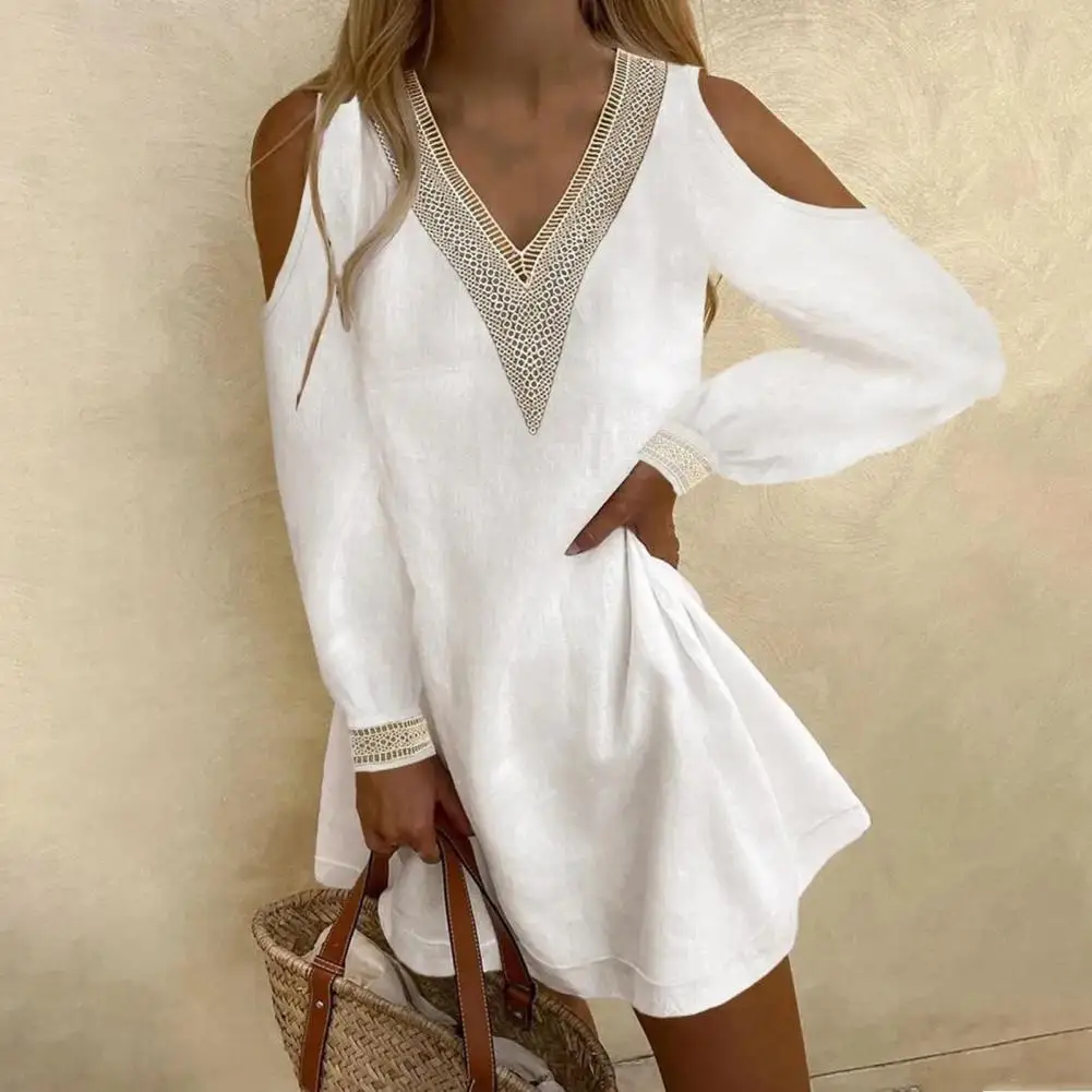 2023 Spring Elegant Women's Mini Dress Sexy Off Shoulder V-neck Long Sleeve Lace Patchwork Loose White Dress Office Dresses
2023 Spring Elegant Women's Mini Dress Sexy Off Shoulder V-neck Long Sleeve Lace Patchwork Loose White Dress Office Dresses